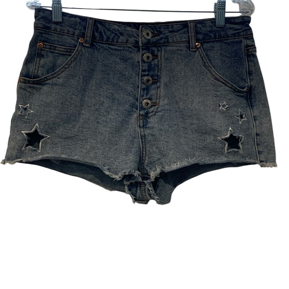 Dance & Marvel Blue Jean Shorts with Distressed Star Design